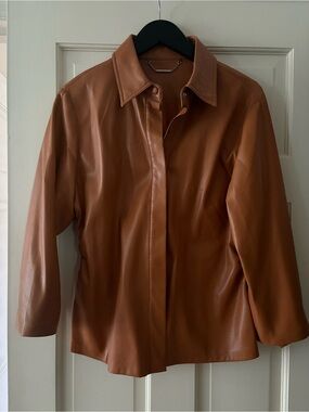 elie tahari faux leather button down shirt